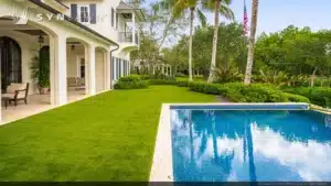 Artificial grasss backyard pool area from SYNLawn