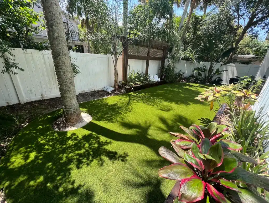 residential backyard artificial grass lawn