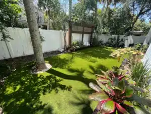 residential backyard artificial grass lawn