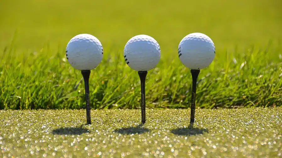 Golf balls teed up on SYNLawn artificial grass in Jacksonville, FL